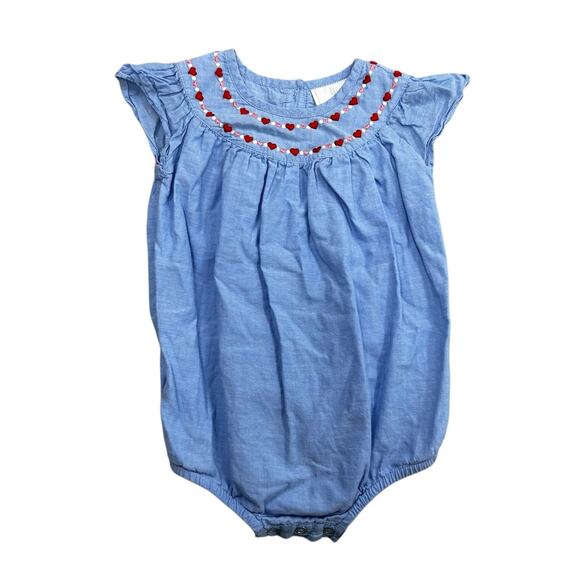 Little English Other - Little English Blue Red Pink Heart Embroidered Cotton Bubble One Piece Girls 6M